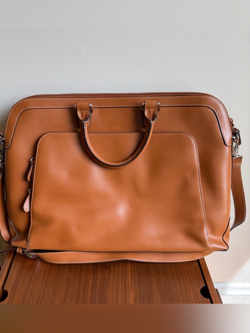 LODIS Audrey Brera RFID Briefcase Work Laptop Bag Crossbody, Toffee Leather